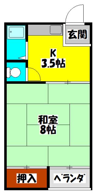 浜町ハイツ(1K/3階)の間取り写真