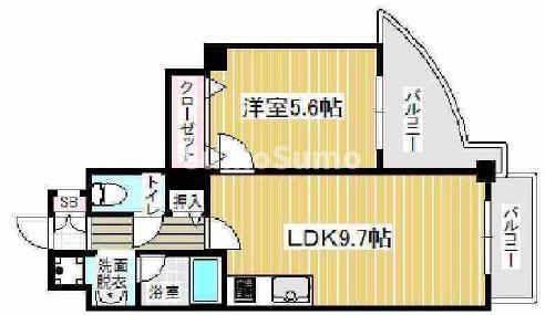 アミーグランコート三宮(1LDK/4階)の間取り写真