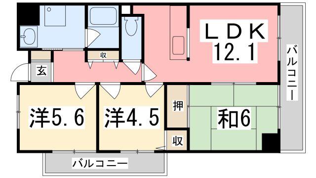 コムロワイヤル姫路幸町(3LDK/6階)の間取り写真