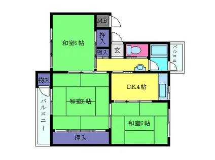 鶴甲コーポ11号館(3DK/3階)の間取り写真