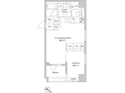 ドゥーエ日本橋浜町(1LDK/4階)の間取り写真