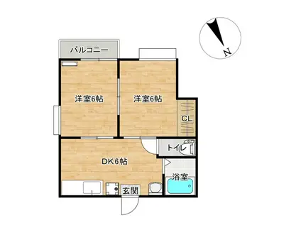 ファーストインウィズハウスII(2DK/1階)の間取り写真