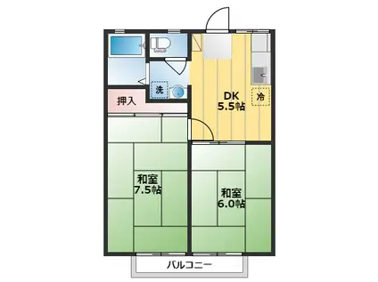 三千ハイツ(2K/1階)の間取り写真