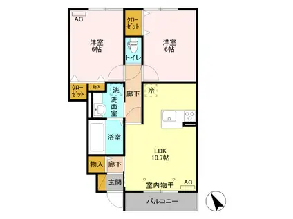 D-ROOM クロシェット メゾン III105(2LDK/1階)の間取り写真
