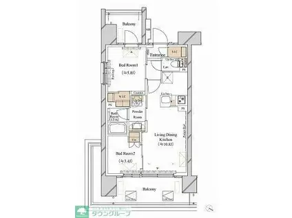 ブランシエスタ新丸子リバーフロント(2LDK/6階)の間取り写真
