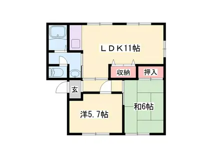ハイツコンフォートII(2LDK/1階)の間取り写真