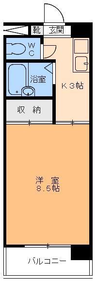 シティーハイツ湊町(1K/4階)の間取り写真