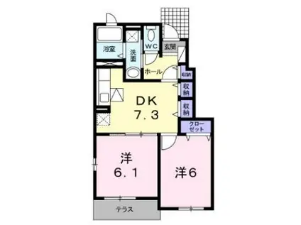 エクセレント パレスB(2DK/1階)の間取り写真