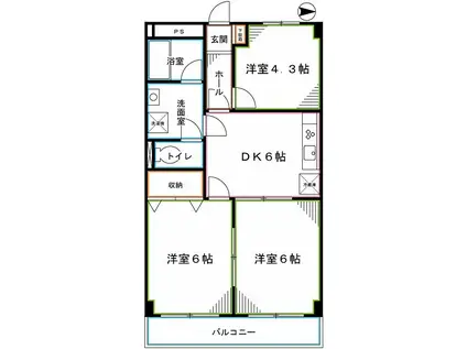 ローヤル国立マンション(3DK/3階)の間取り写真
