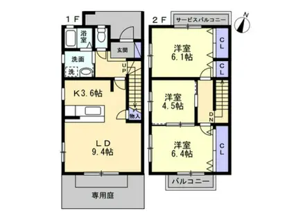 MUSEA八幡B(3LDK/1階)の間取り写真