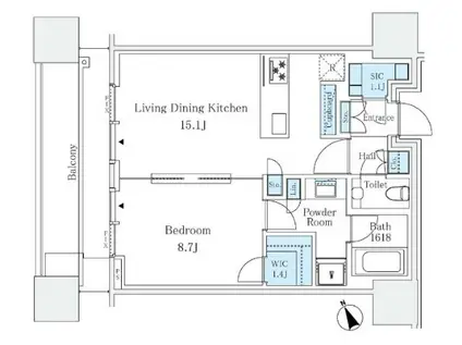 麻布台ヒルズレジデンスB(1LDK/28階)の間取り写真