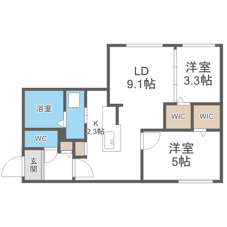 RITZ GRANDE 八軒(2LDK/1階)の間取り写真