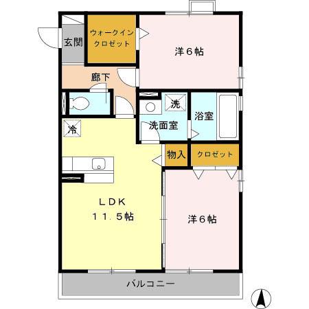 インペリアルN・Y(2LDK/1階)の間取り写真