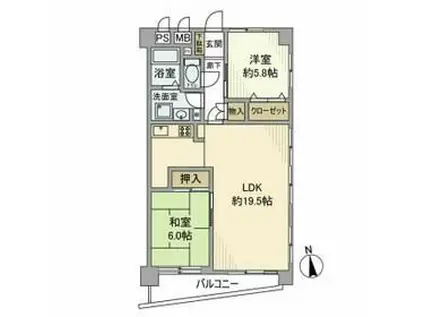 ライオンズマンション久米川(2LDK/5階)の間取り写真