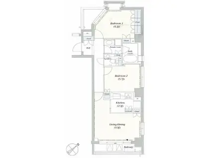 デュオフラッツ赤坂(2LDK/2階)の間取り写真