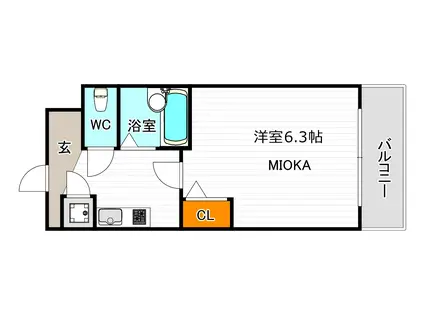 S・Eファースト(1K/6階)の間取り写真