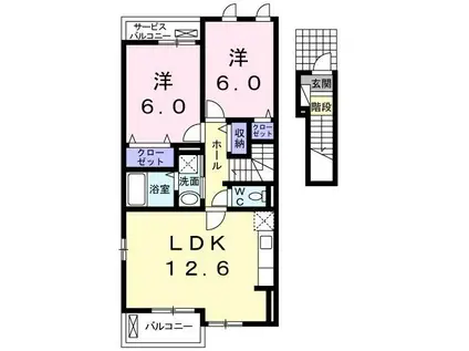 カーサひばりが丘II(2LDK/2階)の間取り写真