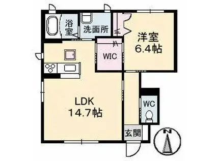 ソルフィオーレ A棟(1LDK/1階)の間取り写真