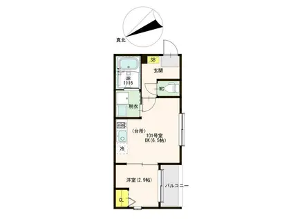 ハーモニーテラス東中川(1DK/1階)の間取り写真
