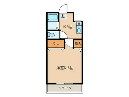 サンヴェール栄生(1K/2階)の間取り写真