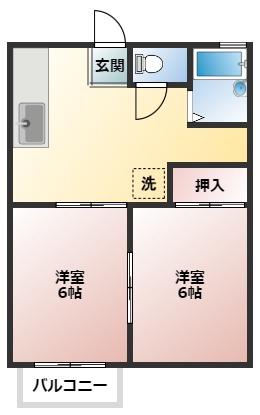 エバーグリーン(2DK/2階)の間取り写真