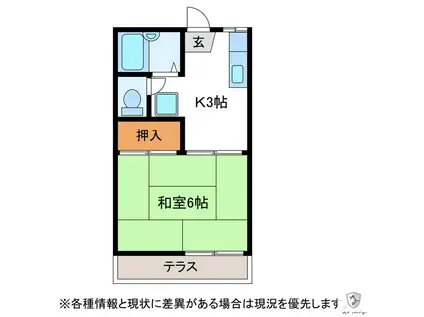 フォーブルイワイB(1K/1階)の間取り写真