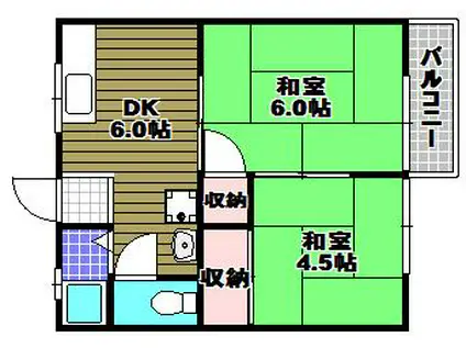 ブルースカイハイツA棟(2DK/2階)の間取り写真