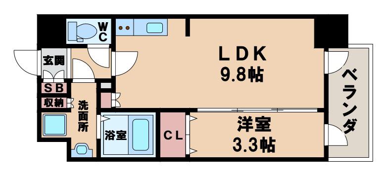 エスリードコート阿倍野昭和町(1LDK/10階)の間取り写真