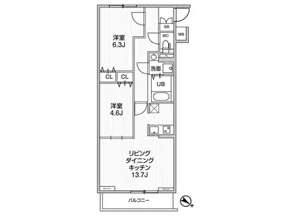 ジェノヴィア板橋本町IIIスカイガーデン(2LDK/5階)の間取り写真