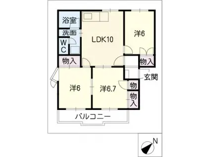 サニーヒルズ鳴丘A棟(3LDK/2階)の間取り写真