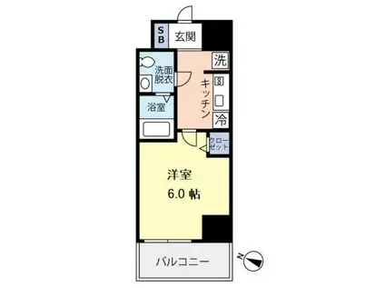 グランヴァンプレミアム川口(1K/6階)の間取り写真