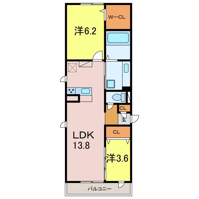 GRAND D-ROOM 花園(2LDK/3階)の間取り写真
