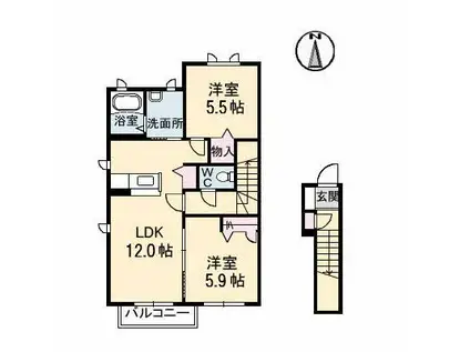 コンフォートリンナ 3番館(2LDK/2階)の間取り写真