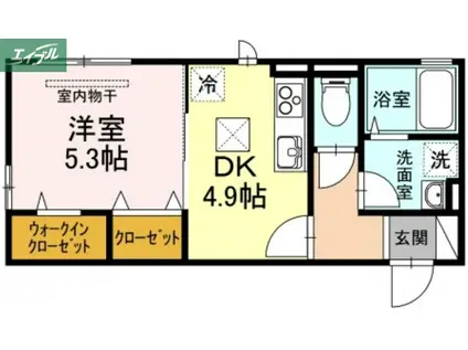 ＪＲ津山線 法界院駅 徒歩10分 2階建 築9年(1DK/1階)の間取り写真