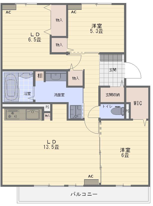 グランウィル錦町(3LDK/2階)の間取り写真