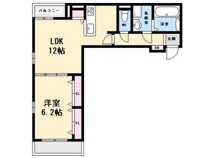 ウエスト RIVERII(1LDK/1階)の間取り写真