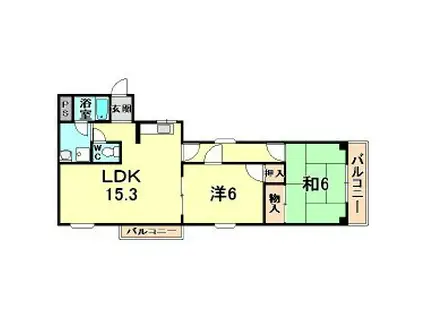 エスポアール西宮北口1・2(2LDK/2階)の間取り写真