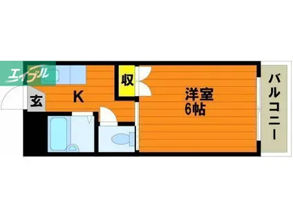 Uマンション(1K/2階)の間取り写真