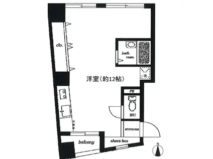 グリーンキャピタル西新宿(ワンルーム/2階)の間取り写真