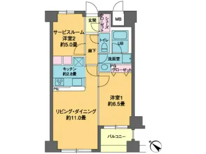 カスタリア茅場町(2LDK/7階)の間取り写真