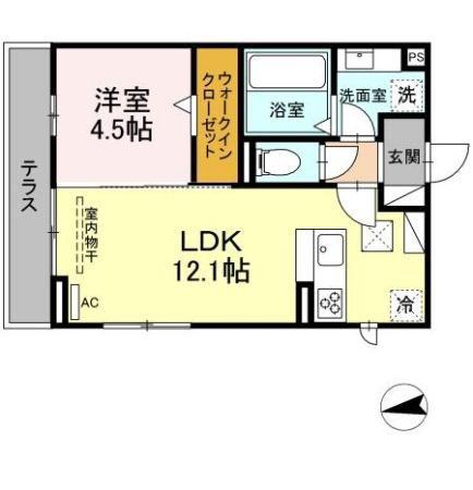 D-SQUARE 湊町(1LDK/1階)の間取り写真