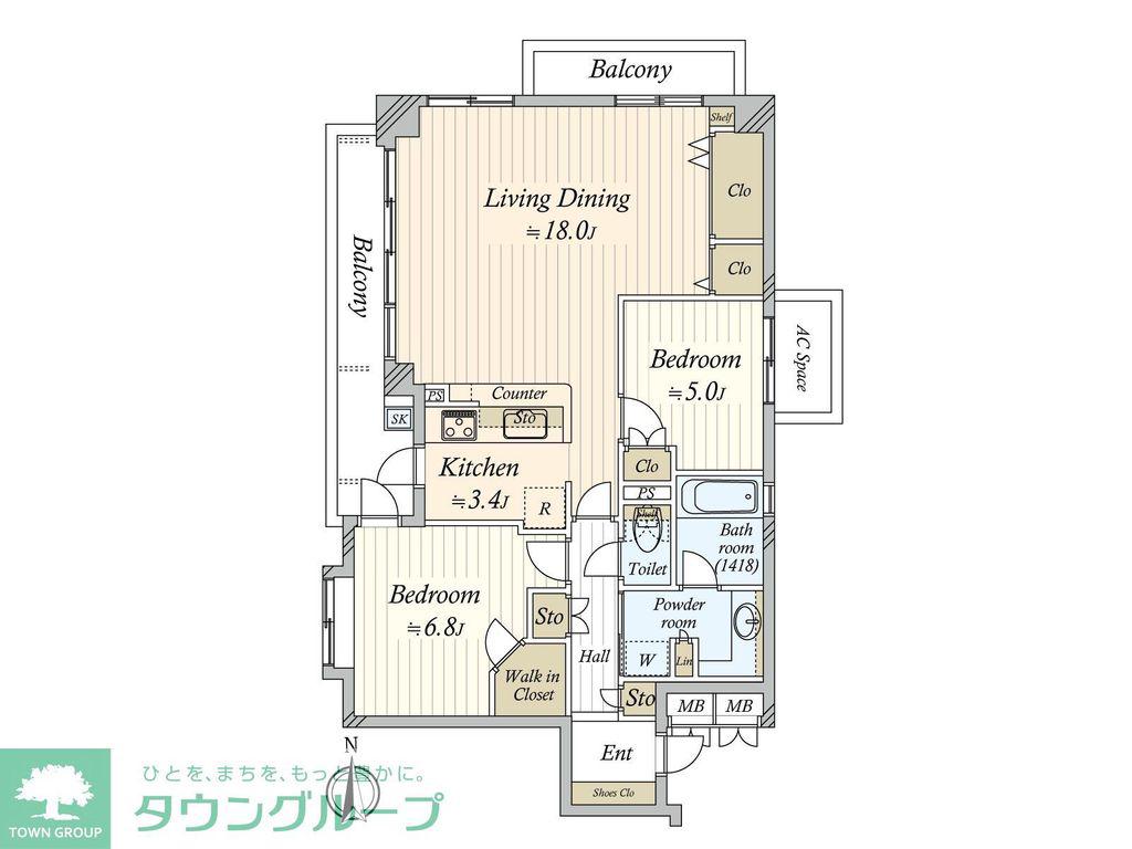 パーク・ホームズ鹿子町(2LDK/4階)の間取り写真