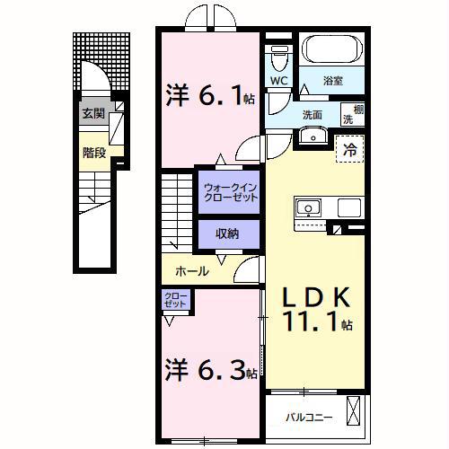 サン・デリアーナII(2LDK/2階)の間取り写真