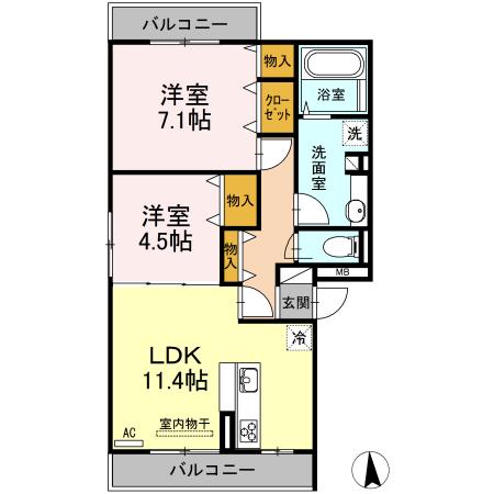 メゾン D(2LDK/2階)の間取り写真
