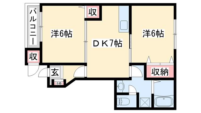 ラグーナ(2DK/1階)の間取り写真