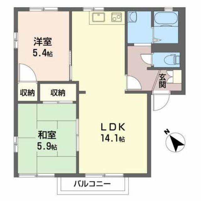 フレグランス中伊豆C(2LDK/2階)の間取り写真