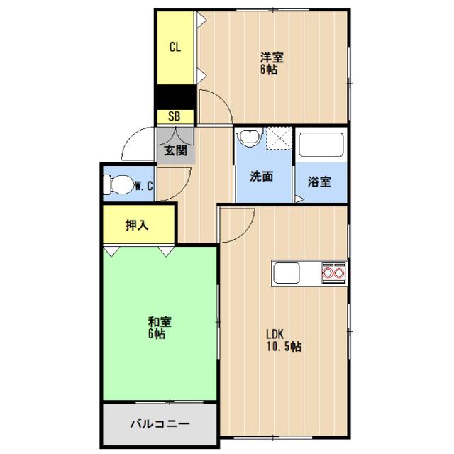 グレースコートB棟(2LDK/1階)の間取り写真