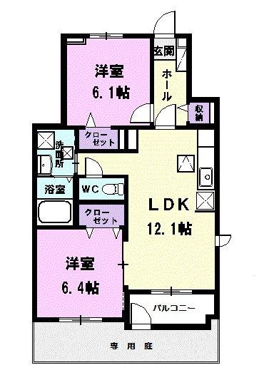 ジェルメII(2LDK/1階)の間取り写真