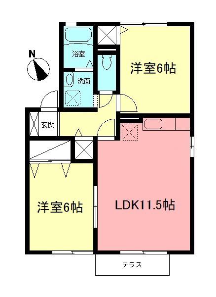 サニーフラッツB(2LDK/1階)の間取り写真