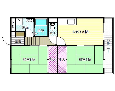 リバーサイド谷野(2DK/1階)の間取り写真